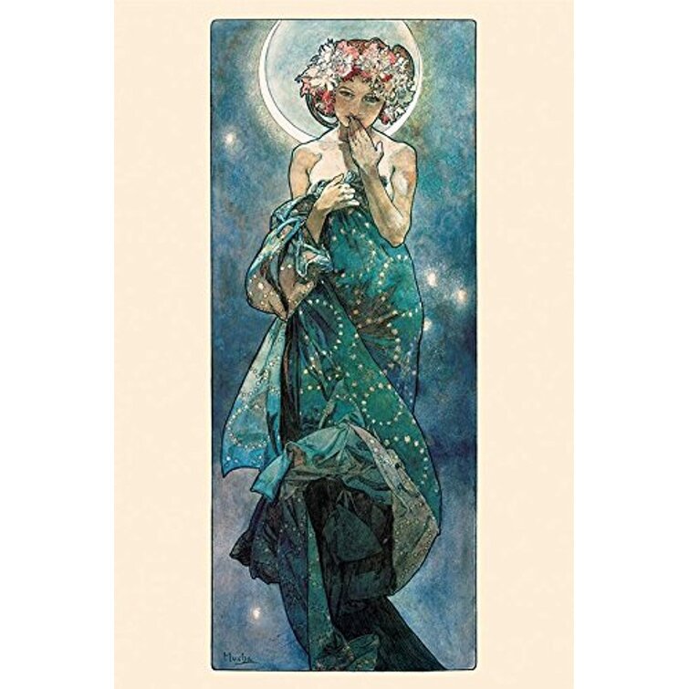 The Moon By Alphonse Mucha 36X24 Art Print Poster Art Nouveau Period Famous Painting Illustration Art Nouveau Mystical by Alphonse Mucha Unframed